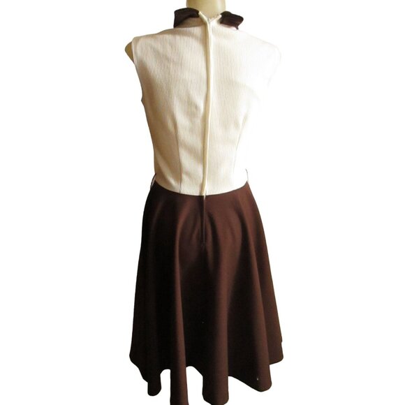 Vintage Women's Dress 8 1970's 2 Tone Stretch Knit Polyester Handmade Brown Mod - Picture 5 of 7